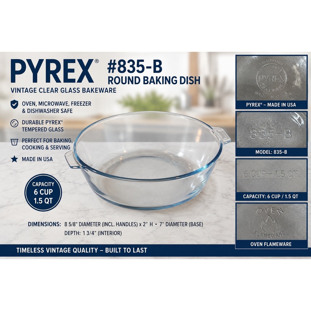 Vintage Pyrex Flameware Clear Blue Tint Glass Bowl 834-B Single Tab Handle 8.5"‎